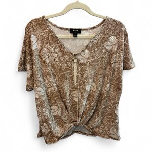 Alex Evenings Tan Floral Short Sleeve Top